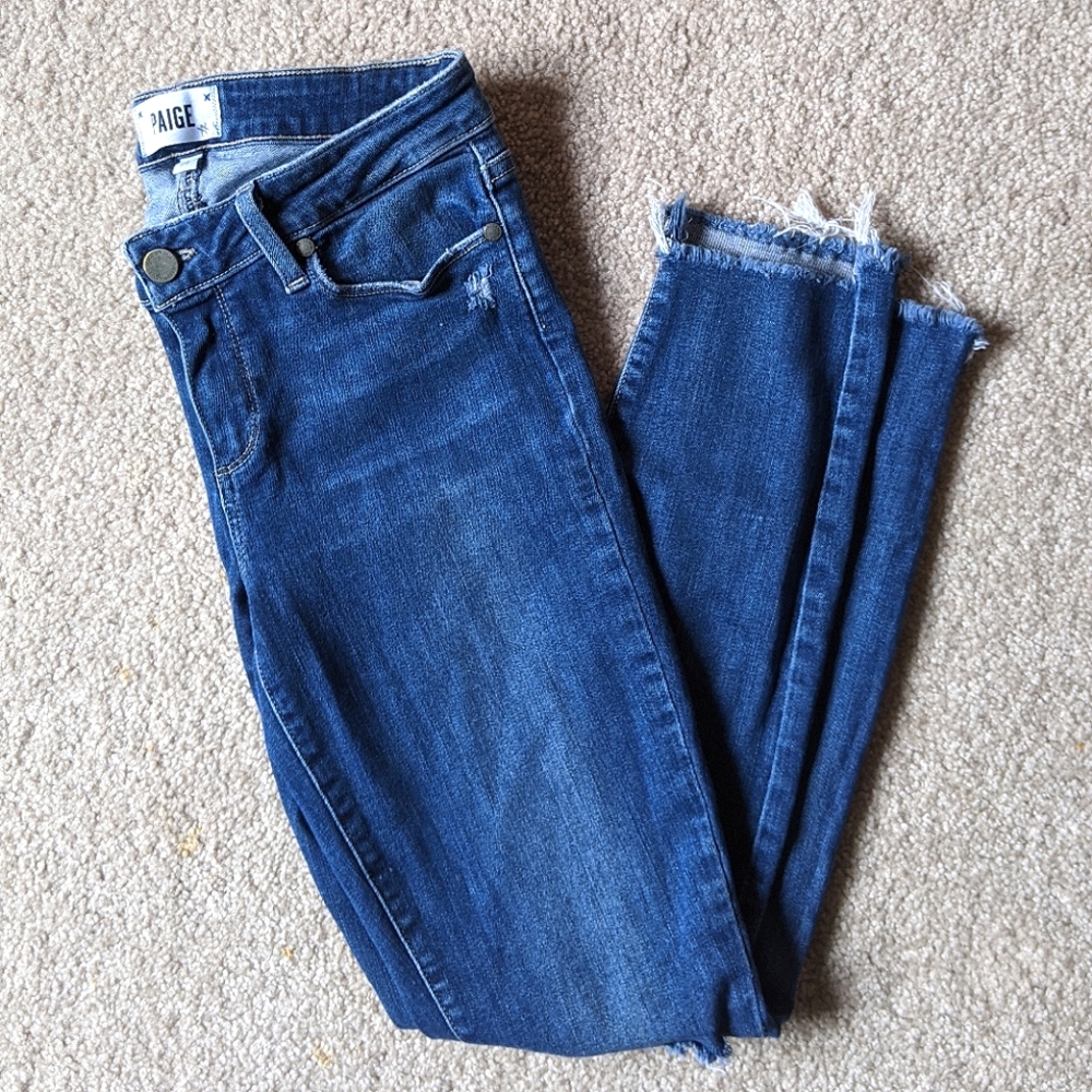 Paige Verdugo Ankle Skinny Jeans Distressed Raw Hem Medium Wash Women's Size 28
